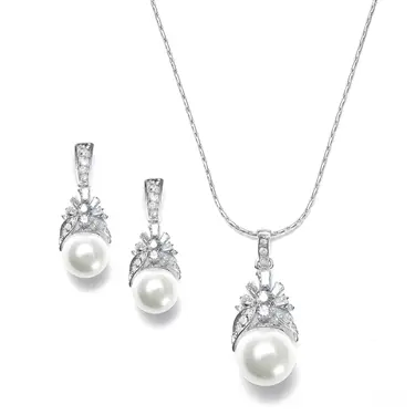 Pearl and CZ Baguettes Necklace Set