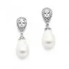 Julia' CZ Pear Bridal Clip On Earrings with Bold Soft Cream Pearl Drops   thumbnail