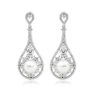 'Aria' Cubic Zirconia and Pearl Wedding Earrings