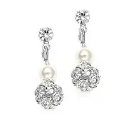 'Dainty' Wedding Earrings with Pearl & Rhinestone Crystal Balls