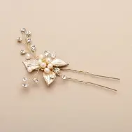 'Nadja' Hand Painted Gold, Freshwater Pearl & Crystal Bridal Hair Pin