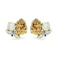 'Bau' Golden Beige Cluster Stud Earrings in Crystal and Gold by Ronza George