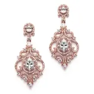 'Byzantine' 14K Rose Gold Plated Cubic Zirconia Wedding Chandelier Earrings 
